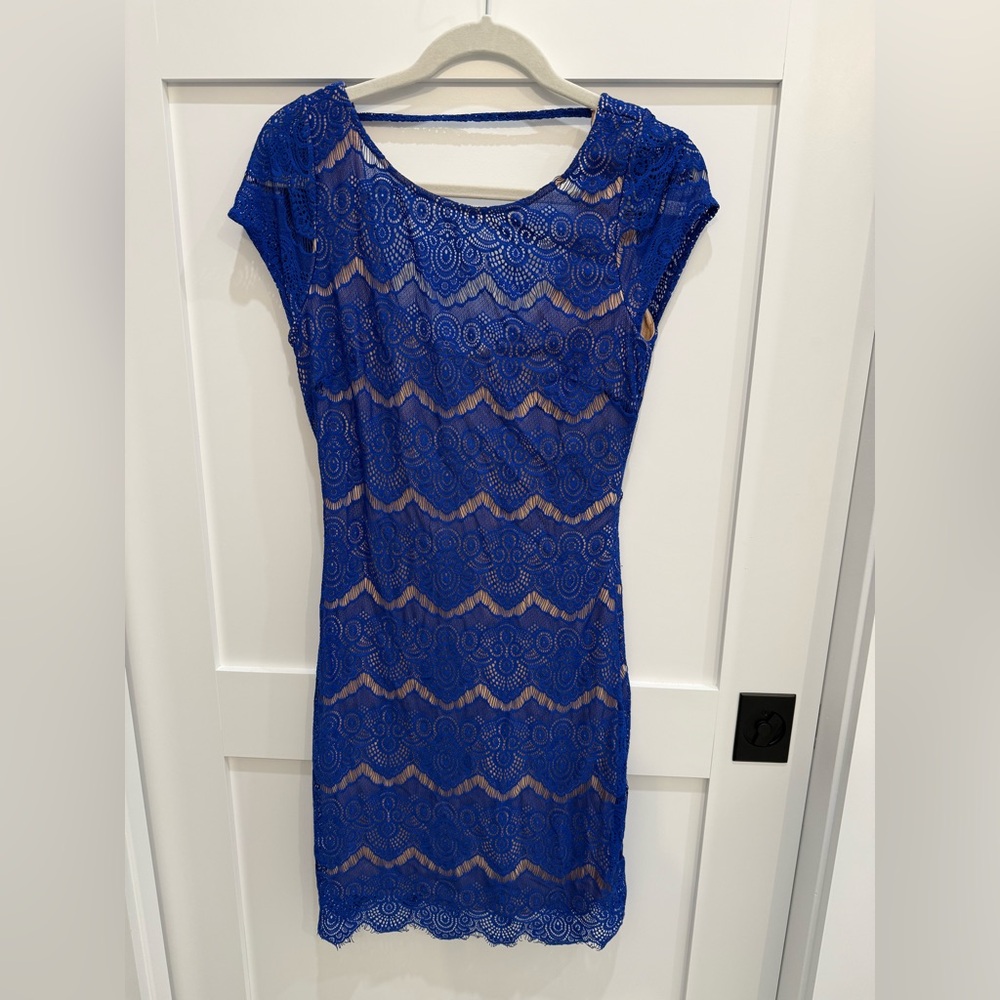 bebe Royal Blue Lace Mini Dress